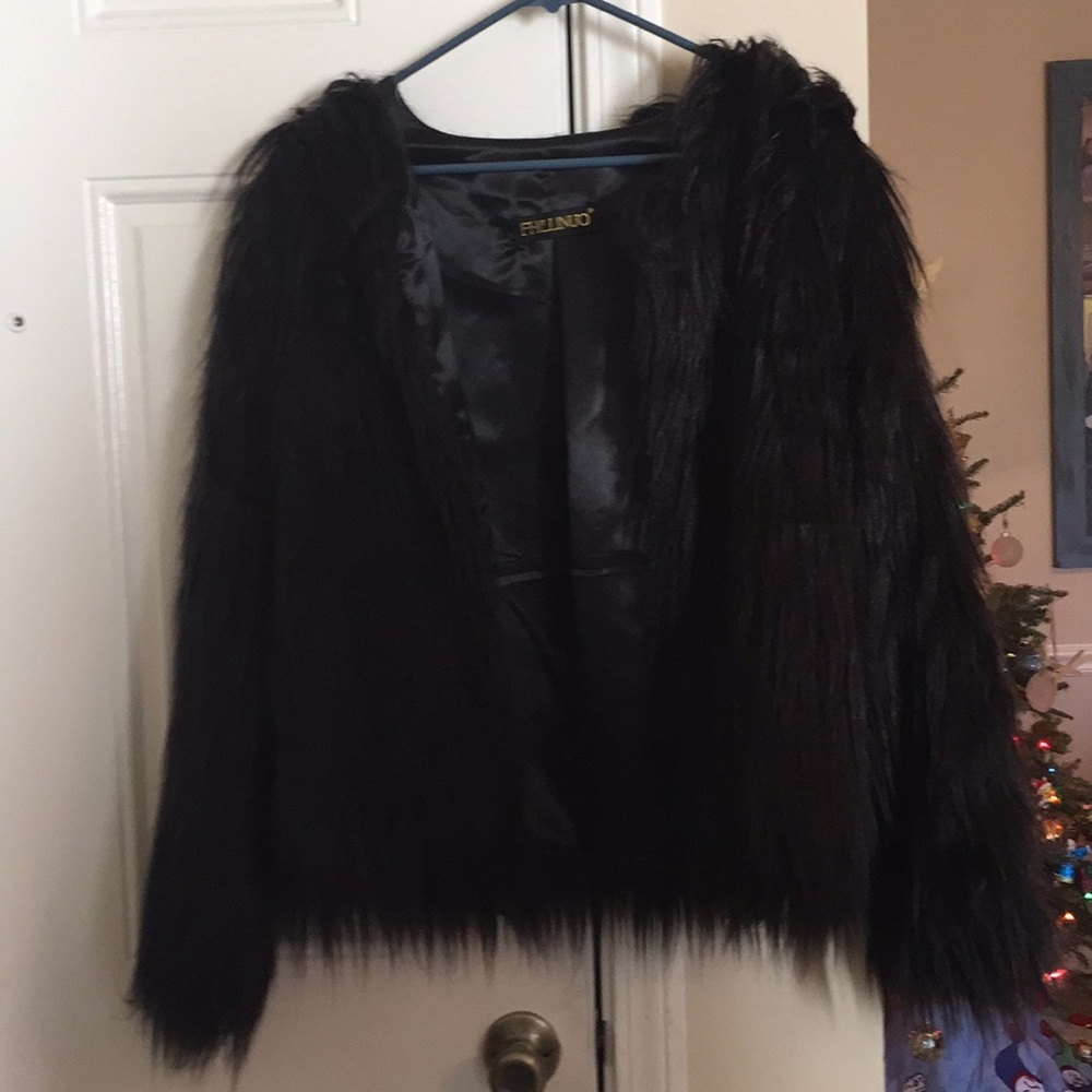Fhillinuo faux blank long hair coat